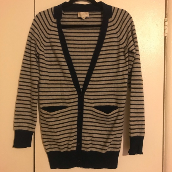 Navy Blue Striped Cashmere Sweater - Picture 1 of 4